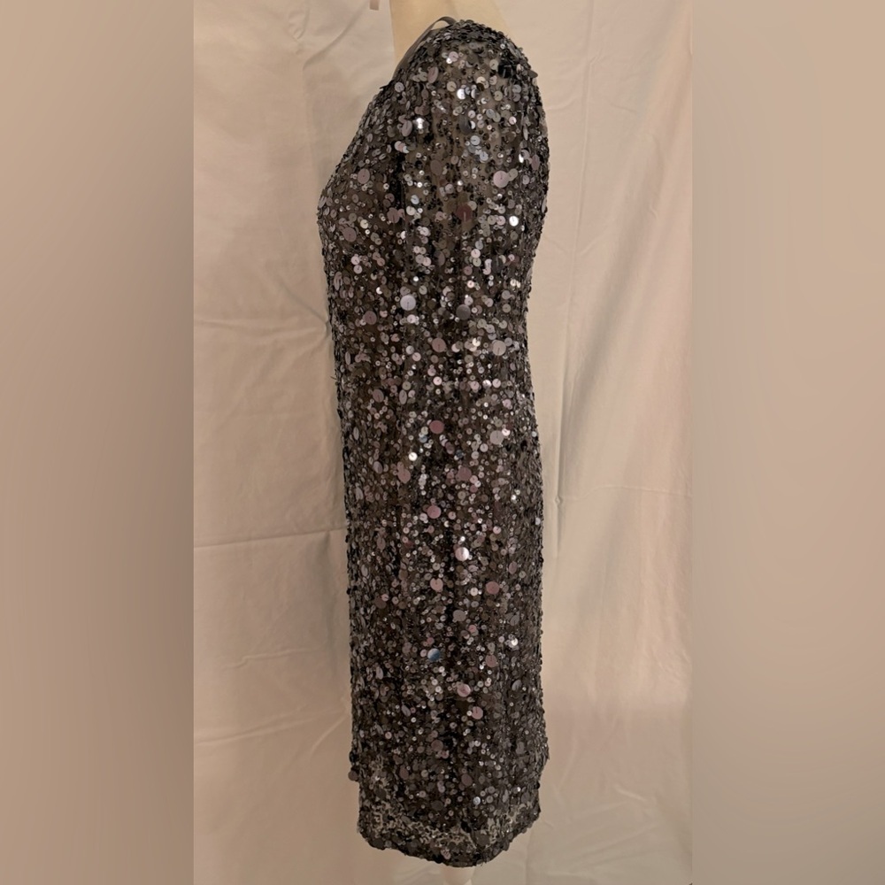 Aidan Mattox Long-sleeve Sequined Shift Dress - Picture 3 of 6